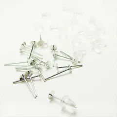 V-025 平皿ピアスピン 4mm & 樹脂ピアスキャッチ 6mmセット【シルバー】各20個 10組 貼り付け ポストピアス ピアスピン シリコンキャッチ バックキャッチ メタル 金属 ハンドメイド アクセサリーパーツ