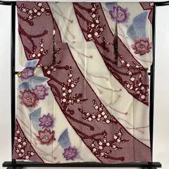 訪問着 身丈157cm 裄丈63cm S 袷 花 青海波 総絞り クリーム 正絹 秀品 【中古】