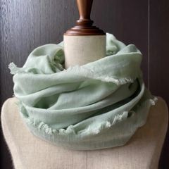 あったらいいな♪を形に…一枚仕立てゆらゆらフリンジWスヌード　ミントグリーン