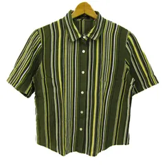 レリアン 半袖シャツ トップス ストライプ柄 日本製 レディース 11サイズ カーキ×黄×紺 Leilian 【中古】