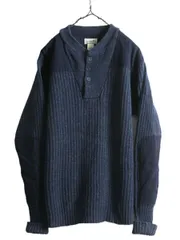【お得なクーポン配布中!】 エルエルビーン ヘンリーネック コマンド ニット セーター メンズ L / 古着 LLビーン アウトドア リブ編み メリノ ラム ウール LLBEAN 紺