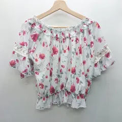 ◇ ⊂ axes femme 花柄 リボン装飾 半袖 ブラウス サイズM ライトブルー ホワイト系 レディース E  【1501160014641】