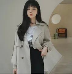 トレンチコート ショート丈 レディース スプリングコート 大きいサイズ グレー