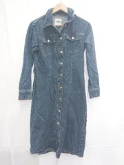 ◇ ⊇ ZARA ザラ 長袖 膝下丈 デニム ワンピース サイズEUR M USA M MEX 28 ネイビー系 レディース E  【1507160011581】