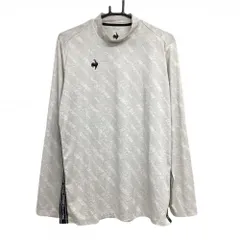 【超美品】ルコックゴルフ 長袖ハイネックシャツ グレー×ネイビー ロゴ総柄 サイドライン  メンズ LL ゴルフウェア le coq sportif