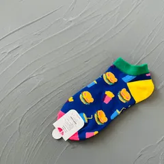 くるぶしソックス　カラフルハンバーガー柄靴下　食べ物　面白い靴下