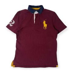 90s Polo by Ralph Lauren ポロ ラルフローレン CUSTOM FIT ビッグポニー ナンバリング 半袖 ポロシャツ ラガーシャツ M/ボルドー メンズ ビンテージ