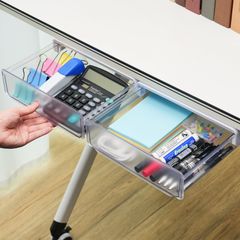 【2個セット】デスク下 収納ボックス 引き出し 机下収納 小物整理 透明 取り付けやすい スッキリ収納 強力粘着 工具不要 事務用品 文房具アクセサリー 食器収納 両面テープ付き 20cm*23.5cm*7.2cm