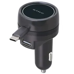 【在庫セール】セイワ(SEIWA) 車内用品 カーチャージャー 車載充電器 TYPE-Cケーブル USBポート1口 TYPE-A D594 リールチャージャーmini 12/24V車対応 出力3.0A+2.4A ブルーLED 2台同時充電 巻き取り式 0.5m