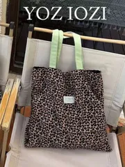 バッグ レディース トートバッグ 韓国風 シック ヒョウ柄 ワンショルダーバッグ、大容量 カジュアル キャンバストートバッグ、通勤、お出かけ、日常のお買い物に最適、レディース&学生向け