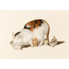 A4サイズ ゴットフリートマインド 猫と子猫たち ポスター アートポスター レトロ ビンテージ ねこ