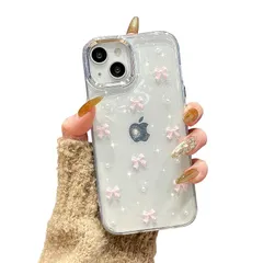 QLTYPRI iPhone14 ケース iPhone13 ケース クリア ピンク ミニリボン おしゃれ 韓国 iPhone14/13ケース 透明 可愛い 耐衝撃 スマホケース 立体 りぼん装飾 きらきら アイフォン13/14 ケース、ピンク 1