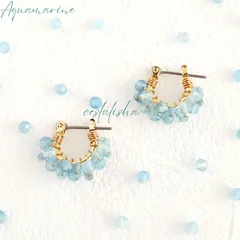 天然石　アクアマリン　AAA-　3月誕生石　誕生石　ピアス　チタン　フープピアス　アレルギー対応　(フープイヤリング変更可)　14kgf