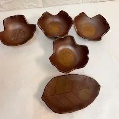備前焼★花形小鉢★４個★木の葉皿★１枚★