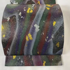 袋帯 美品 秀品 幾何学 箔 黒灰 六通 正絹 【中古】