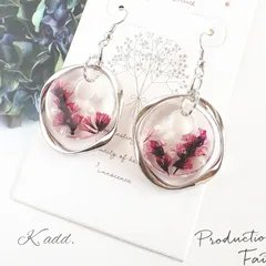 スターチスとパールのゆらゆらイヤーアクセサリー　ピンク