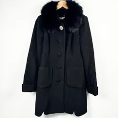 レッセパッセ LAISSE PASSE ノーカラーコート フォックスファー リボン ウール混 ビジュー フェイクパール 黒 ブラック 38のサムネイル