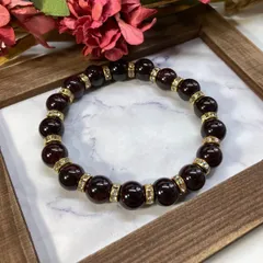 ガーネット パワーストーン ブレスレット 天然石 10mm （ゴールド）メンズ・レディース　男性・女性　数珠ブレス　開運  [o]