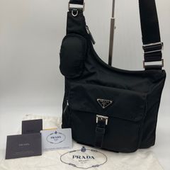 (極美品) PRADA プラダ ショルダーバッグ クロスボディ ナイロン ブラック レザー 三角ロゴ ギャランティ カード付 BT0520 メンズ レディース