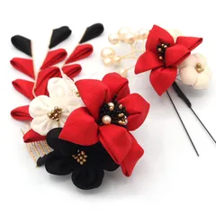 髪飾り ２点セット 赤 京都 西陣 和小物 京あそび 成人式 花 パール 藤下がり 和風 浴衣 着物 振袖 袴 七五三 子供 キッズ ヘアアクセサリー コーム 髪留め 結婚式お呼ばれ 大きめ 日本製 送料無料 W 98 CM-4-801 u981　Si