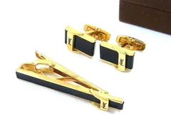 YVESSAINTLAURENT イヴサンローラン ヴィンテージ カフス ネクタイピン タイクリップ  2点セット ゴールド系×ブラック系 DK7162