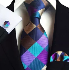 ネクタイ　ポケットチーフ　カフスボタン　格安　3点セット　結婚式　発表会　パーティー イベント 卒業式 入学式 入社式　ネイビー色　ゴールド色　ブラウン色　パープル色　チェック柄　ストライプ柄　格子柄　市松模様　メンズネクタイ　チーフ　カフス　父の日