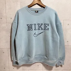 NIKE ナイキ スウェット トレーナー クルーネック プルオーバー トップス 裏起毛 M ロゴ スウッシュ 刺繍 ブルー 水色 メンズ SG348-3
