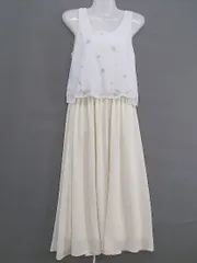 ◇ MAJESTIC LEGON 刺繍 レイヤード調 ノースリーブ ロング ワンピース サイズM オフホワイト レディース  【1205310004772】