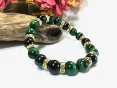 グリーンタイガーアイ×オニキス パワーストーン ブレスレット 天然  10mm（ゴールド）メンズ・レディース 男性・女性 数珠ブレス 開運  [3]