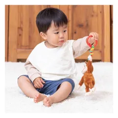 O おさるのジョージ にぎってピョン！ ベビー 赤ちゃん 0歳 室内遊び カラフル  知育 玩具 男の子 女の子  ギフト プレゼント 誕生日 お祝い 贈り物 ブラックフライデー クリスマス かわいい 出産祝い  ぬいぐるみ リング お出かけ Cリング にぎに