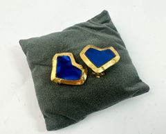 【美品】CHRISTIAN LACROIX クリスチャン ラクロワ ハート モチーフ イヤリング ゴールド×ブルー SA