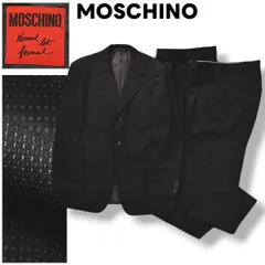モスキーノ MOSCHINO ニューウール NEW WOOL 使用 3P ドビー織り 3B シングル スーツ セットアップ 上下 テーラード ジャケット ツータック スラックス パンツ M／M／W76 ブラック ビジカジ メンズ