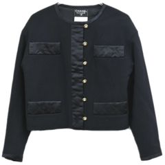 本物 シャネル CHANEL ウール ナイロン シルク ジャケット アウター 36 ブラック レディース 衣類 洋服 中古 【フォロー割】