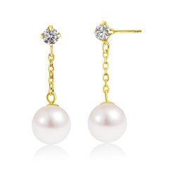 [シアーズ] ピアス  K18  アコヤ真珠 5.0～5.5mm 天然ダイヤモンド 0.08ct 揺れる se56-0009-m-yg