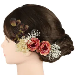 髪飾り 成人式 薔薇 ピンク オレンジ グラデーション 振袖 前撮り 袴 花 ベージュ 白 モスグリーン バラ カスミソウ 小さい 2 No.9-5454