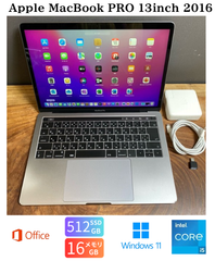 「新品バッテリー」Apple MacBook PRO Retina 13inch 2016/CPUi5 2.9GHZ/16GB/SSD 512GB/Windows11/office2021/CJ409