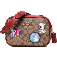 コーチ バッグ スヌーピー COACH コーティングキャンバス レザー シグネチャー ピーナッツ コラボ スヌーピー ワッペン ジェイミー カメラバッグ 2way クラッチ ショルダーバッグ カーキ×レッドウッドマルチ CF304