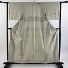 付下げ 身丈157cm 裄丈62cm S 袷 芝 ぼかし 灰色 正絹 優品 一つ紋 【中古】