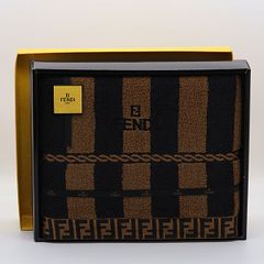 未使用 FENDI タオルケット ズッカ ストライプ ロゴ 140 200 茶系