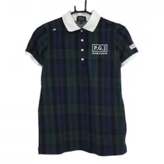 パーリーゲイツ 半袖ポロシャツ ネイビー×グリーン チェック 背面ビッグロゴ レディース 1(M) ゴルフウェア 2023年モデル PEARLY GATES