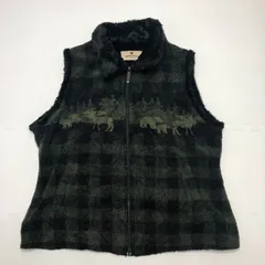 WOOLRICH/ウールリッチ フリースベスト チェック柄 アニマル柄 トナカイ シカ グリーン ブラック メンズ XL