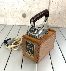通電 稼働品 木箱入りナショナル N1-17ベビーアイロン 昭和レトロ アンティーク 時代物 当時物 ヴィンテージ