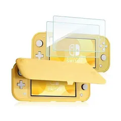 ProCase Switch Lite フリップケース [ガラス２枚付き] スリム クリアソフトTPU カバー 耐衝撃 保護カバー (イエロー)