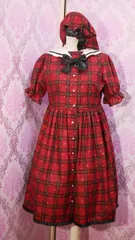 【ハンドメイド】チェックセーラーワンピースとベレー帽のセット