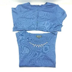 ◇ ⊇ INDIVI インディヴィ ビジュー装飾 半袖ニット ニットカーディガン サイズ38 ブルー レディース E  【1409240002963】