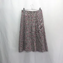 ◇ Θ TRANS WORK トランスワーク チェック柄 ミモレ丈 フレアー スカート サイズ38 グレー レッド系 レディース E  【1503050038461】