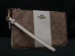 ■美品■ COACH コーチ 32445 PVC×レザー ポーチ マルチケース 小物入れ レディース ブラウン系×アイボリー系 DI6641