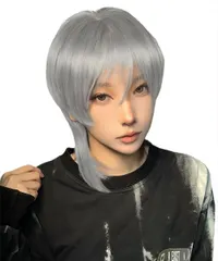 FORCUTEUウィッグ メンズ ロング グレー ウルフ フルウィッグ コスプレ ファッション 耐熱 人気 ネット/櫛付 新着