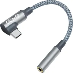 DCHAV USB オーディオ 変換 アダプタ ケーブル L字 USB C イヤホンジャック ヘッドフォンジャック 変換 Type-C 3.5mm ステレオミニ端子 TRRS/4極 USB 変換 ナイロン編み DACチップ付き 24bits/96KHz対応