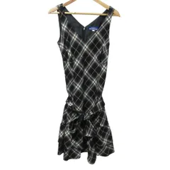美品 BURBERRY BLUE LABEL バーバリーブルーレーベル ノバチェック柄 ウエストリボンベルト付き ノースリーブワンピース 36 ブラック レディース 古着 中古 USED